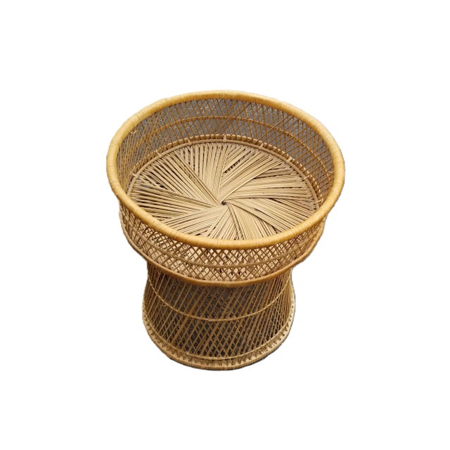 Boho Chic Vintage Round Rattan Plant Stand or Side Table With Removable Tray Top For Sale - Image 3 of 7