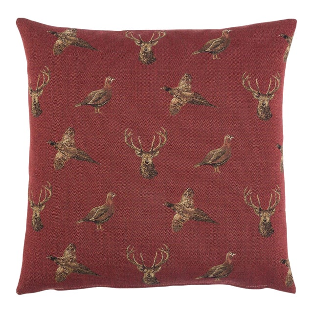 Highland Claret Tapestry Cushion With Feather Filler - 46x46cm (18"x18") For Sale