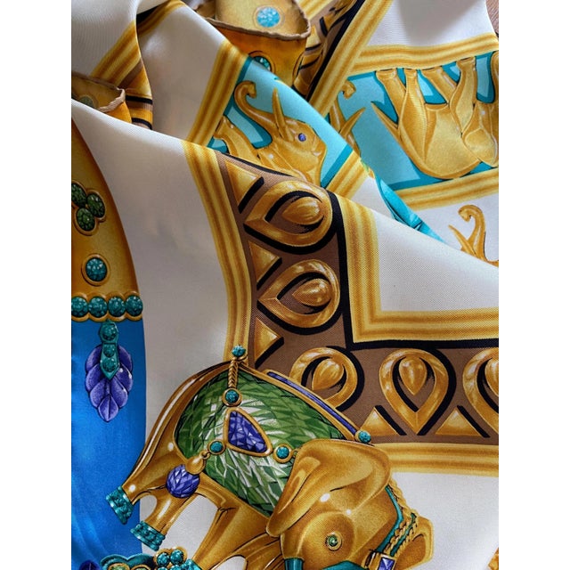 Gold Cartier Silk Scarf - Multi Elephant - “Must Be Cartier” For Sale - Image 8 of 9