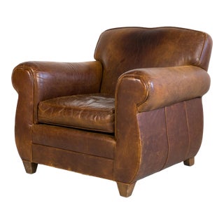 Restoration Hardware 1920s French Art Deco Leather Club Chair For Sale