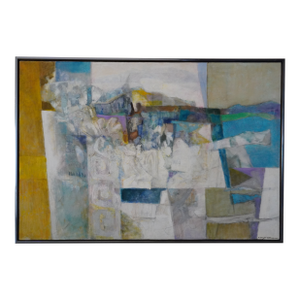 1960s Large Abstract Original Oil Painting by Alice Uhlmann Titled "Mesa Blanco" in Pastels, Framed