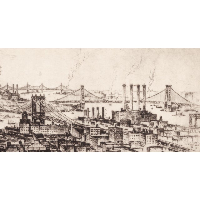 Anton Schutz "Four Bridges" (Brooklyn, Manhattan, Williamsburg, 59th Street Bridges) 1939 Etching by Anton Schutz For Sale - Image 4 of 6