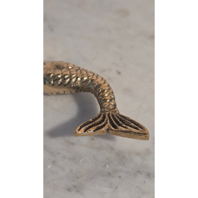 Brass Late-20th-Century Indian Solid Brass Mermaid Bottle Opener With Velvet Pouch For Sale - Image 8 of 11