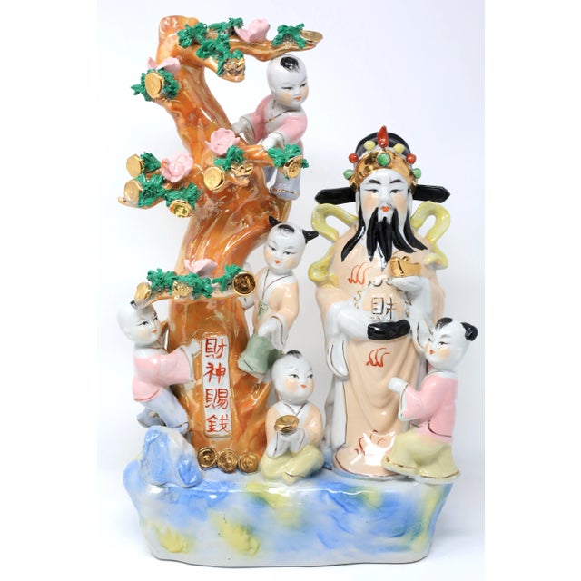 Ceramic Hand-Painted Ceramic Chinese Feng Shui Prosperity Fertility Figure For Sale - Image 7 of 12