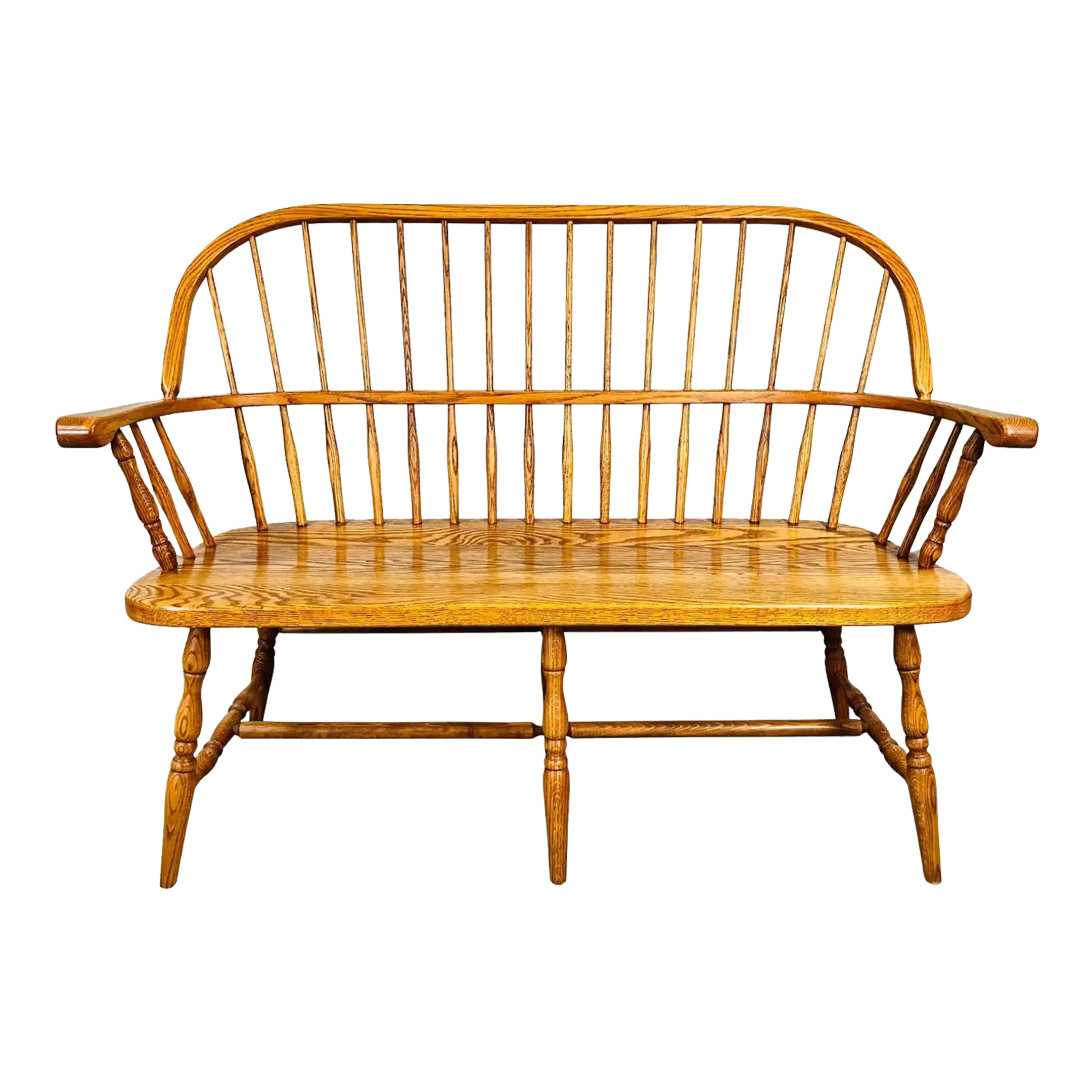Vintage Oak Windsor Spindle Back Prosper's Bench or Settee 1970s