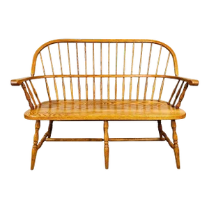 Vintage Oak Windsor Spindle Back Prosper's Bench or Settee 1970s
