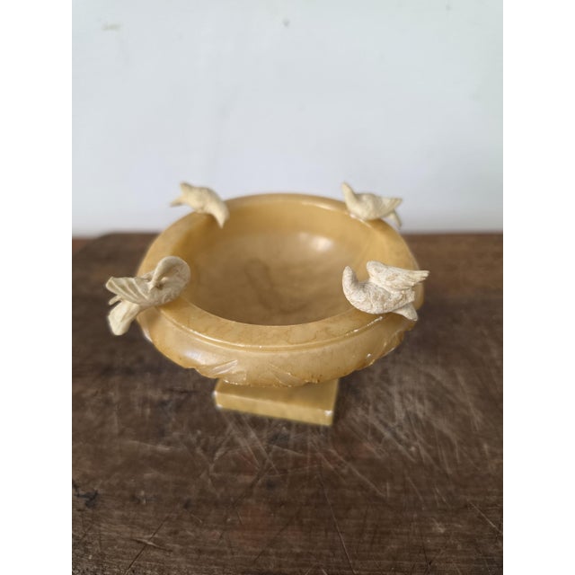 Mid 20th Century Vintage Italian Alabaster Bird Bowl, Hand Carved Alabaster Compote, Mid Century Italian Stone Dish, Hollywood Regency Decor For Sale - Image 5 of 11