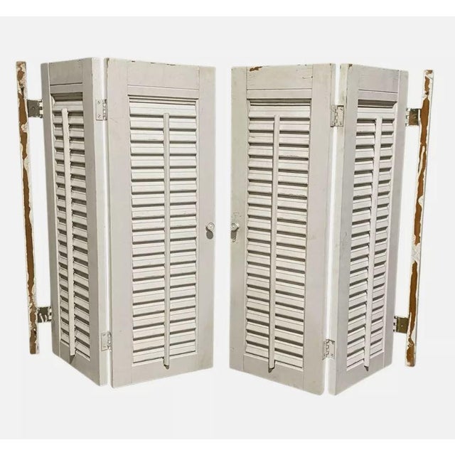 Shabby Chic Vintage Bi Fold Interior Wood Window Plantation White Shutters - a Pair For Sale - Image 3 of 4