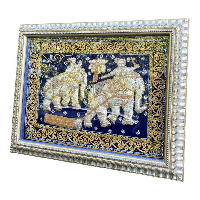 Vintage Beaded Sequin Elephant Tapestry For Sale