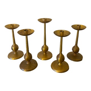 Set of 5 1960s Brass Candlesticks For Sale