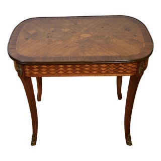 1910s Antique French Louis XV Walnut & Satinwood Inlay Small Coffee Table For Sale