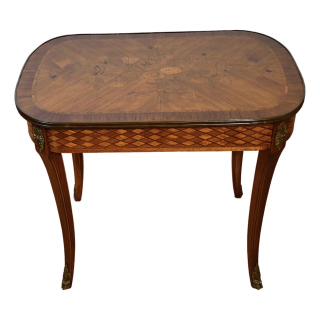 1910s Antique French Louis XV Walnut & Satinwood Inlay Small Coffee Table For Sale