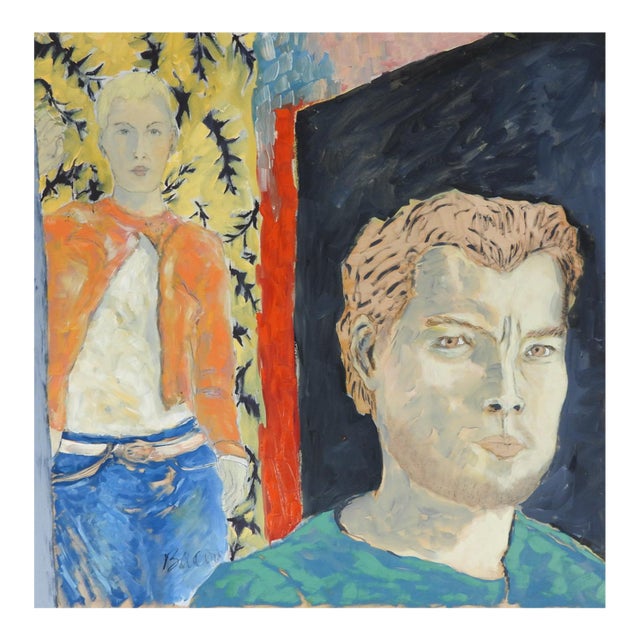 Contemporary Expressionist Portrait Painting Blonde Woman and Man For Sale