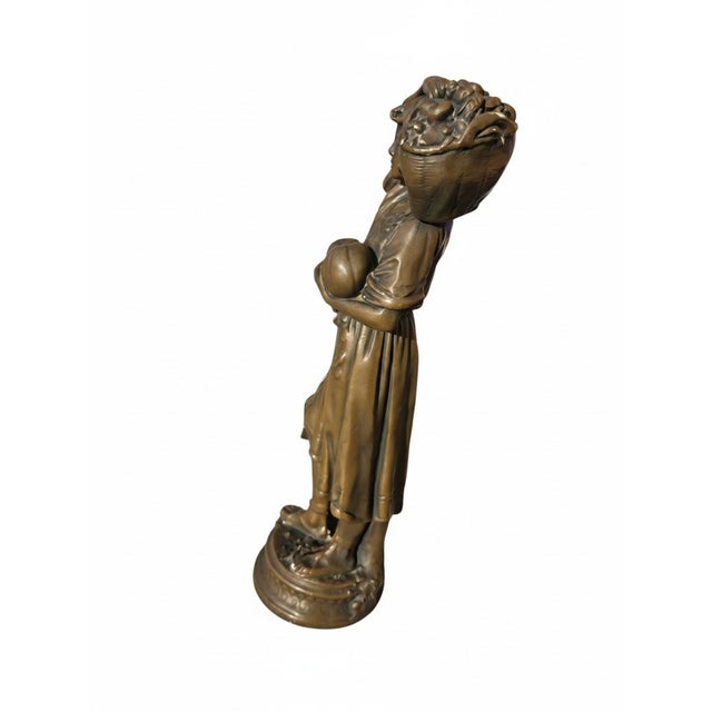 1960s Esco Products n.y. Bronze-Finish Chalkware Fruit Bearer Sculpture For Sale - Image 4 of 6