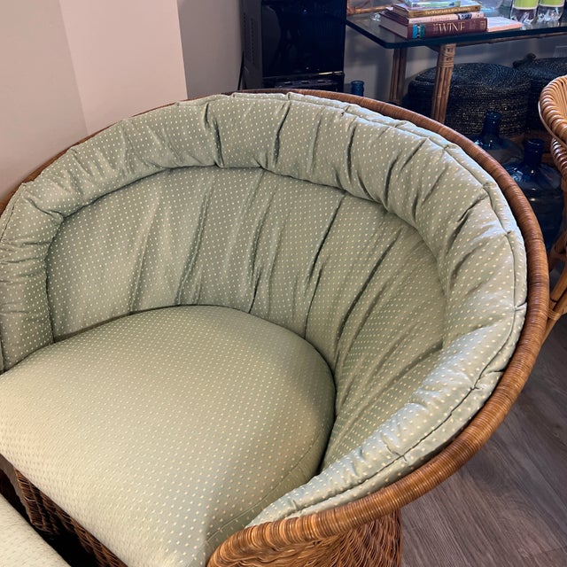 Late 20th Century Vintage Rattan Chair and Half Moon Ottoman Chairish