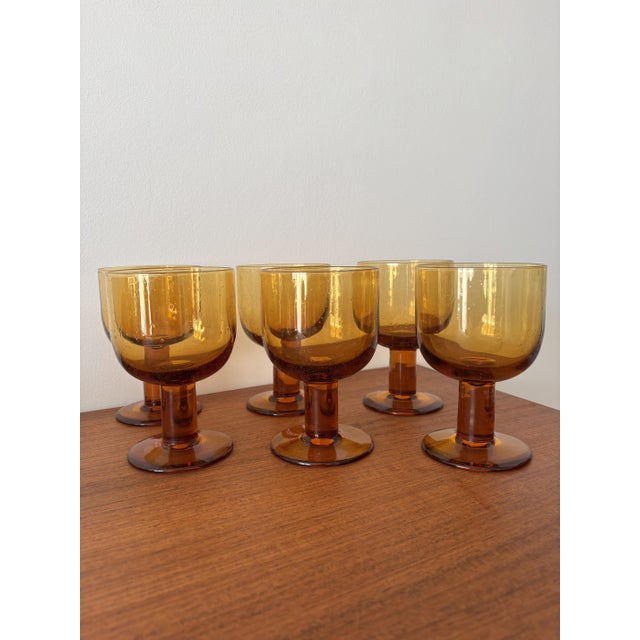 Vintage Stemmed Glasses in Smoked and Bubbled Glass Amber, 1970s, Set of 6 For Sale - Image 10 of 10