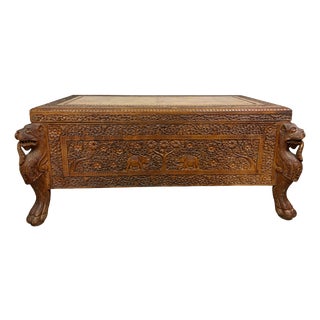 Antique Hand-Carved Indian Exotic Hardwood Dowry Chest, 1890s For Sale
