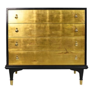 Mid Century Chinoiserie Gold Leafed Chest by Johnson Furniture Grand Rapids For Sale