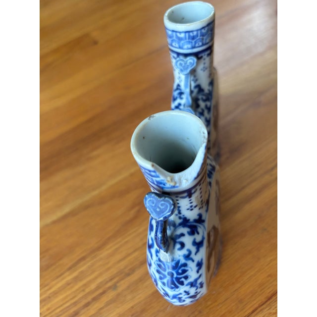 Blue Late 19th Century Qing Dynasty Chinese Blue & White Porcelain Miniature Moon Flask Vases - Pair For Sale - Image 8 of 10