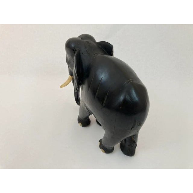 Antique Anglo Indian Elephant Black Ebonized Wood Hand Carved Sculpture For Sale - Image 4 of 12