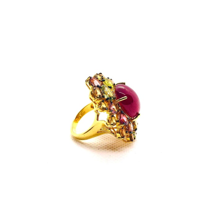 Late 20th Century Bochic “Orient” Vintage Natural Ruby, Diamond & Multi Sapphire Ring Set In 18K G For Sale - Image 5 of 11