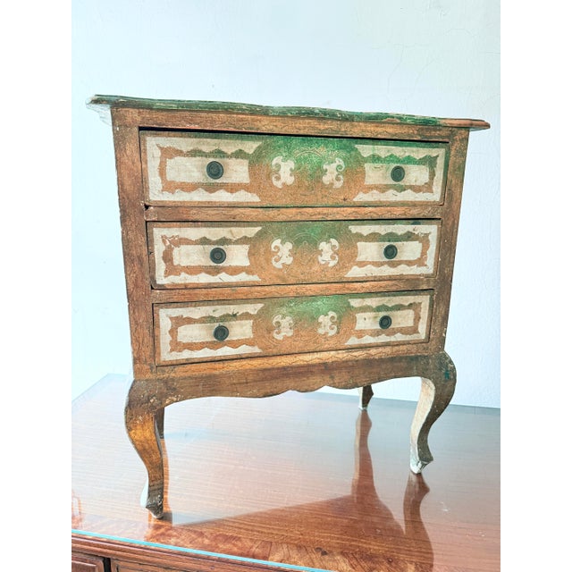 Antique Italian miniature painted occasional table, Rococo / Louis XV style. This small-scale piece is constructed of wood...