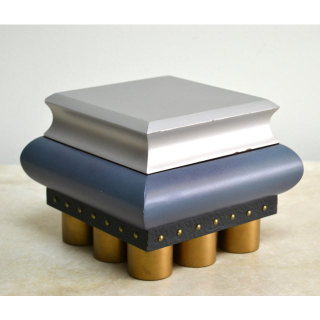 1998 Signed Post Modern Lidded Wood & Brass Box Silver Gold For Sale - Image 11 of 11