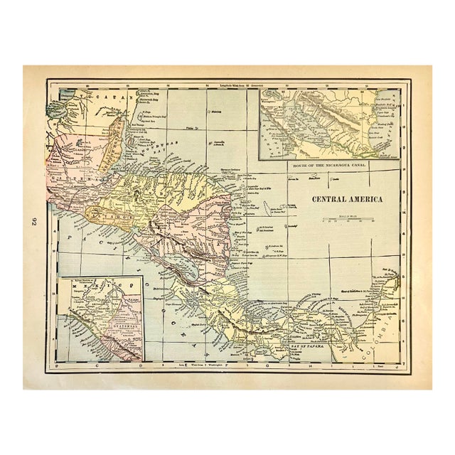 Central America (Aspinwall & Nicaragua), Original Map by Cram, 1889 For Sale