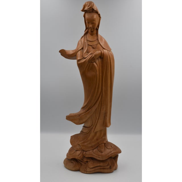 Vintage Guanyin The Bodhisattva of Compassion Hand Carved Wood Statue Beautiful large hand-carved work of ART * Striking...