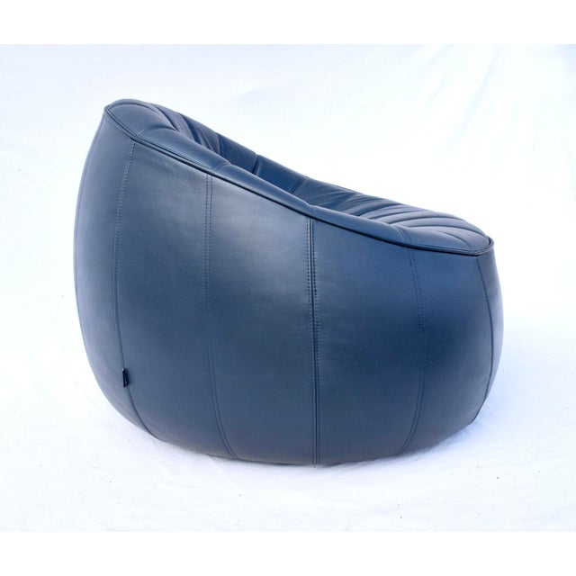 Ligne Roset Leather Ottoman Swiveling Armchair For Sale In Philadelphia - Image 6 of 10