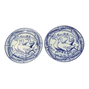 Late 20th Century Pair of Williams-Sonoma Blue & White Salad Luncheon Snack Plates Country French Ducks