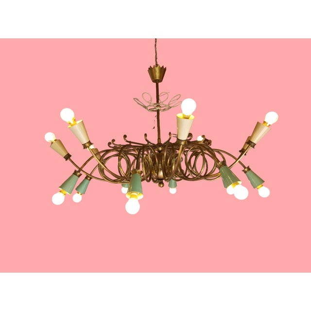 1950s Brass 16-Light Chandelier with Colored Metal Lamp Holder, 1950s For Sale - Image 5 of 18