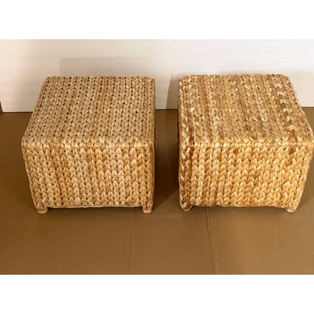 Contemporary Organic Handwoven Jute Cube Poufs, Ottomans/Footstools - A Pair For Sale In Boise - Image 6 of 7