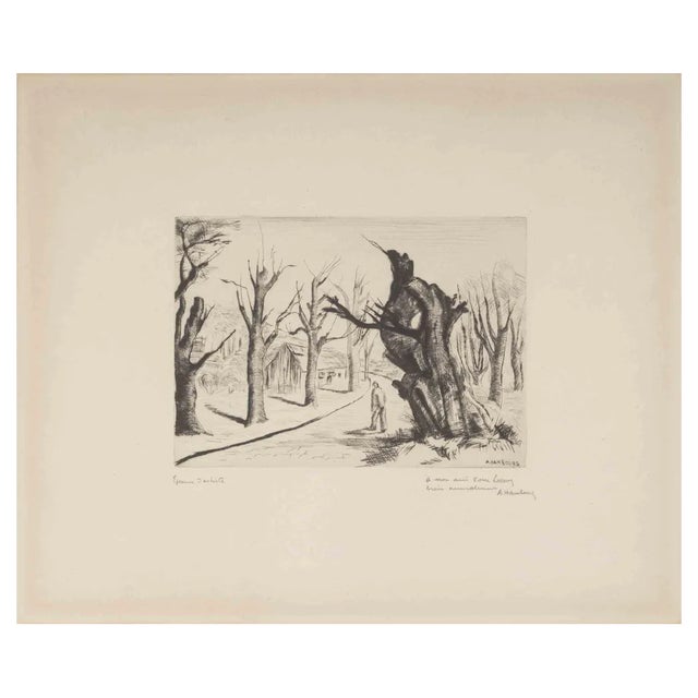 André Hambourg, Landscape in Winter, Etching, 1950s For Sale
