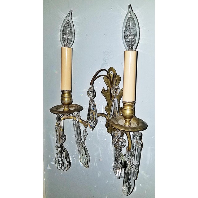 Metal Antique Crystal French Bronze Sconce For Sale - Image 7 of 7