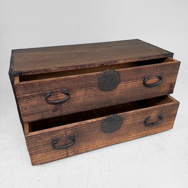 Wood Shōwa Japanese Low Tansu Chest of Drawers, 1940 For Sale - Image 7 of 12