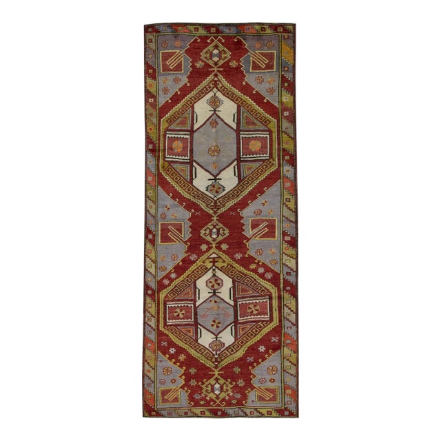 1960s Red Multicolor Vintage Turkish Rug 4'3" X 10'10" For Sale