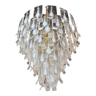 Vintage Murano Mazzega Chandelier by Carlo Nason, Brass & Glass, Italy, 1960s For Sale