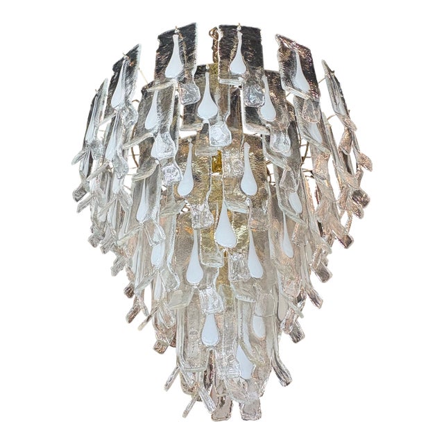 Vintage Murano Mazzega Chandelier by Carlo Nason, Brass & Glass, Italy, 1960s For Sale