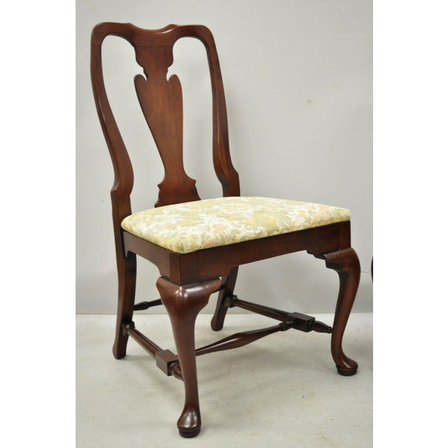 Vintage Solid Cherry Wood Queen Anne Style Stretcher Base Dining Side