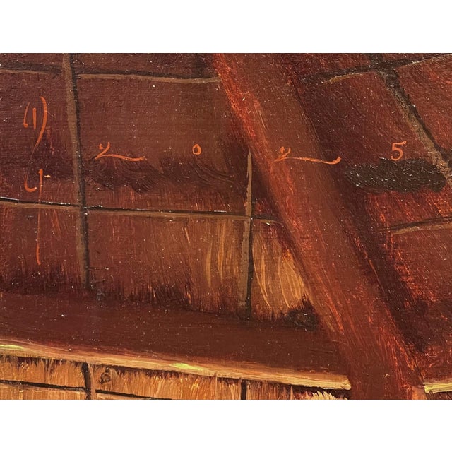 Scarlet Ibis by Diego Glazer | Oil on Panel Interior scene with a figure and tropical plants. For Sale - Image 4 of 5