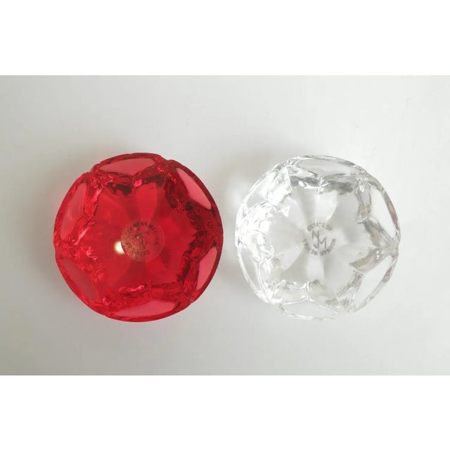 1990s 1990s Norman Mercer Lucite Flower Orb Red and Clear Paperweights Pair Of For Sale - Image 5 of 13