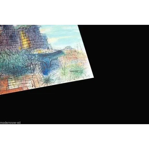 Limited Edition Jean Carzou lithograph on woven paper. Titled: Ruines Du Chateau De Sade. 1965. Signed and dated in the...