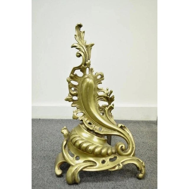 Antique French Louis XV Rococo Style Bronze Brass Acanthus Andirons - a Pair. Item features a nice sculptural acanthus...