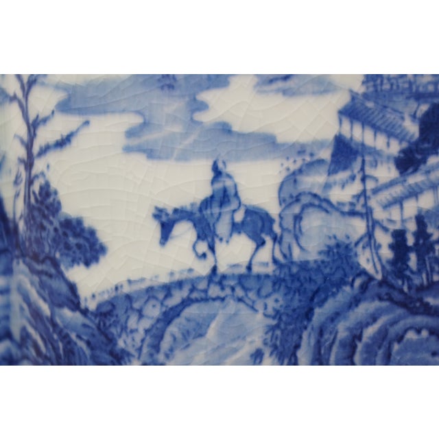 Chinese Chinoiserie Blue & White Pagoda Mountain Landscape Tea Caddy 11" For Sale - Image 15 of 16