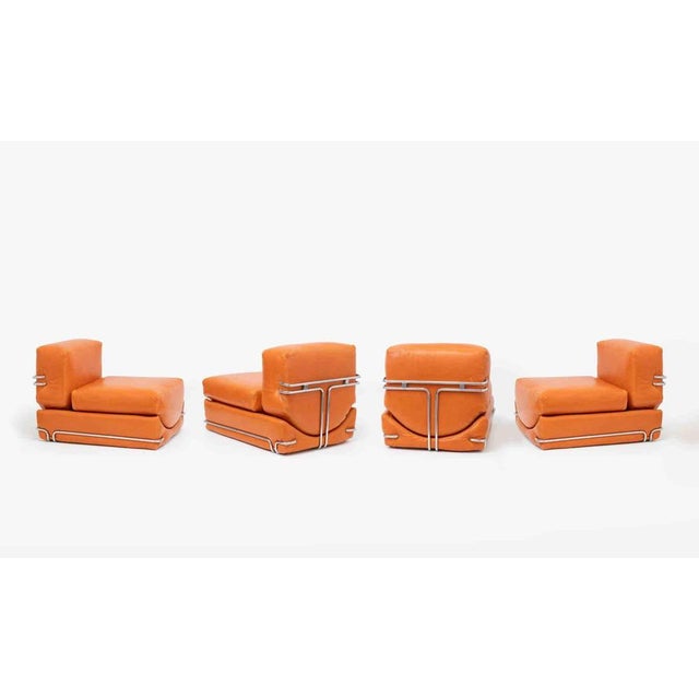 A bold and highly distinctive set of four modular armchairs produced by insa, italy, in the 1970s. These sculptural lounge...