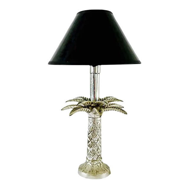 Vintage Hollywood Regency Silver Tone Palm Tree Table Lamp