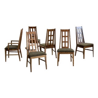 Vintage Dining Chairs in Oak and Mohair- Set of Six For Sale