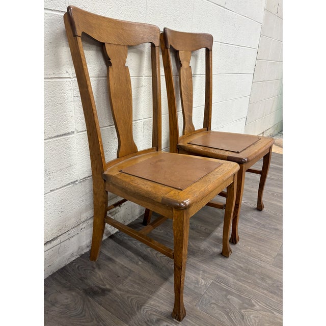 Antique Mission Arts and Crafts Tiger Oak Dining Chairs - Pair For Sale - Image 4 of 11