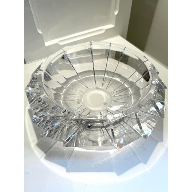 Mid-Century Modern Modern Orrefors Sweden Faceted Cut Crystal 11” Centerpiece Bowl - Signed For Sale - Image 3 of 9